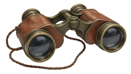 Vintage leather binoculars antique travel gear isolated on transparent background