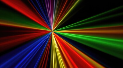 vibrant beams of multicolored light bursting from a central point illuminating a shadowy backdrop with a lively and captivating display