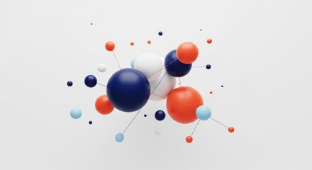 Abstract 3D Spheres Connected by Lines on White Background 1.