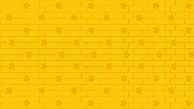 Yellow brick wall pattern with small orange flowers