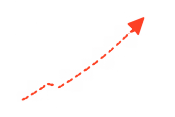 Red dashed arrow showing an upward trend of business success, growth, and increasing progress data graph, transparent background