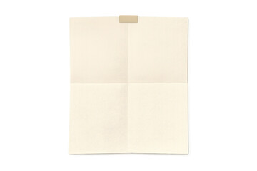Fototapeta premium Blank vintage paper sheet with creases taped to transparent background, old parchment texture, square folds