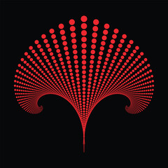 Symmetrical Abstract Red Dot Pattern with Fractal Spirals and Fan Shape on Black Background]
