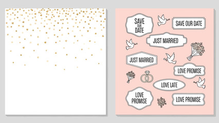 Wedding stationery set with save the date and just married stickers