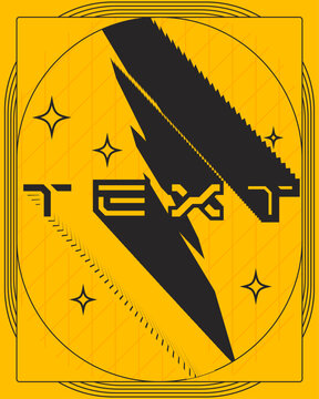 Retro Futuristic Lightning Bolt Text Poster Yellow Black Graphic Design