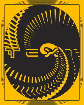  Optical Illusion Text Typography Poster Yellow Black Spiral Vortex
