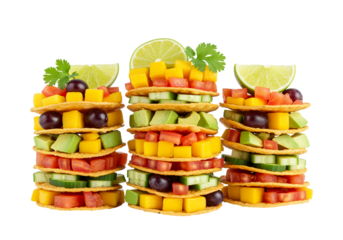 Vibrant fruit taco stacks isolated on transparent background