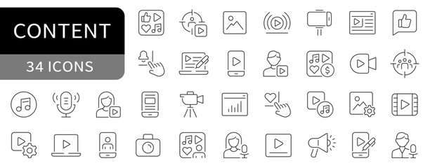 Content simple line icons set. vector