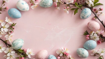 Modern Easter Border with Natural Dyed Eggs and Spring Flowers - 5