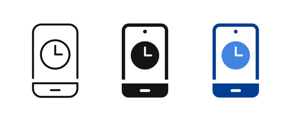 Screen time limit icons in line and flat style. vector