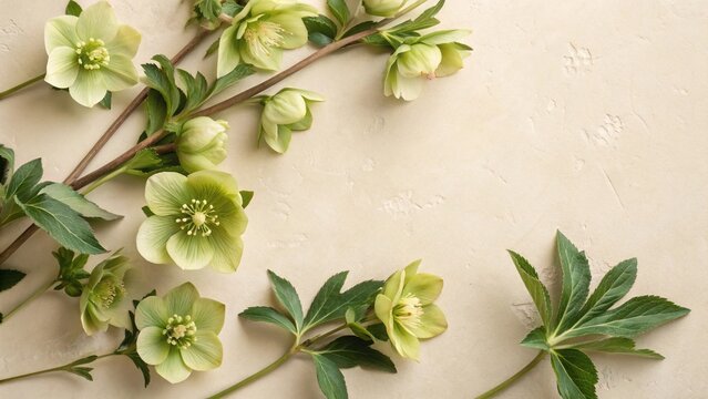 Minimal Spring Banner with Green Hellebores on Beige Background - 3