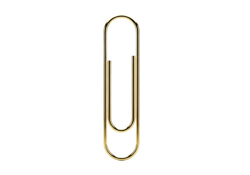 oversized polished brass paperclip with mirror-like finish, perfectly centered against a brilliant white infinity cove in a hyper-detailed product photograph. concept of sophisticated simplicity