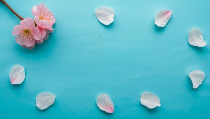 Obraz premium Flower Petals and Blossoms Arranged on Blue Background With Simple Design