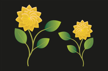 Abstract green leaves and yellow blossoms vector nature art.