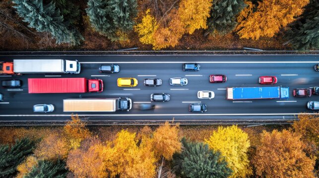aerial view of congested highway during rush hour in germany