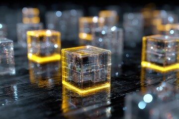 Glowing digital cube network data abstract