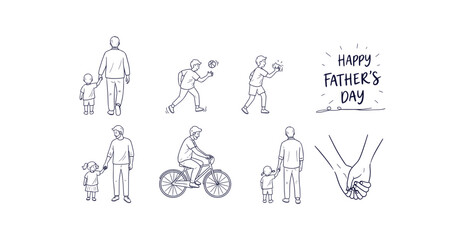 Happy Father's Day Celebration Doodle Line Art Set Family Bonding Activities Sketches Vector