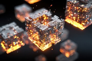 Glowing geometric cubes abstract digital art