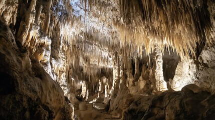 Limestone cave stalactites and stalagmites