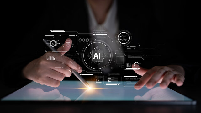 AI interface showing how artificial intelligence powers systems. AI Artificial intelligence transforms data, enables automation, and AI artificial intelligence drives innovation. Latch - Powered by Adobe