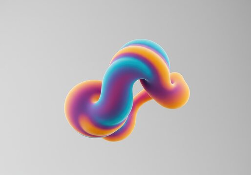 Abstract flowing liquid shape in iridescent dream colors swirling across a minimal empty background, representing unconscious flow ,space ,pink ,design