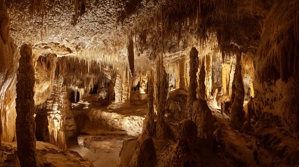 Limestone cave stalactites and stalagmites