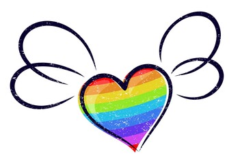 Rainbow heart with wings. 