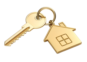 House keys with house shaped keychain  isolated on transparent background