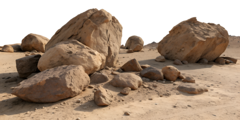 Set of massive boulders in a dry desert  isolated on transparent background