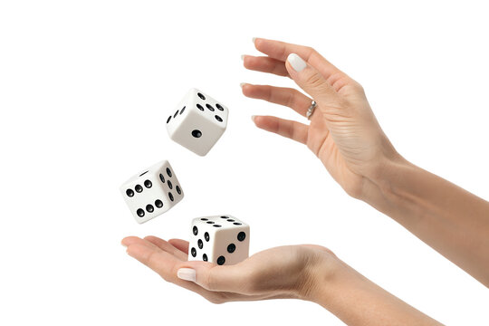 The dice game hand throwing game cubes isolated on transparent background