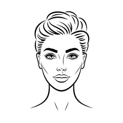 Elegant woman s face with short styled hair in a black and white drawing