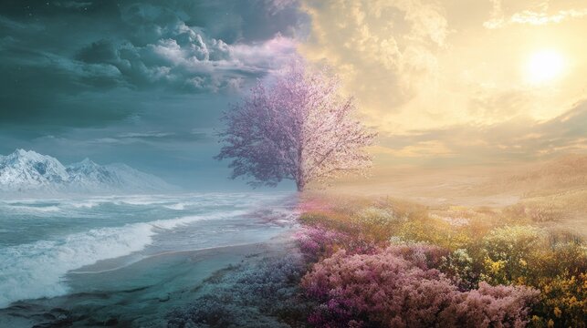 Romantic Couple Man And Woman Touching Foreheads Surrounded By Lush Colorful Flowers And Green Foliage Dreamy Pastel Artistic Raster Illustration