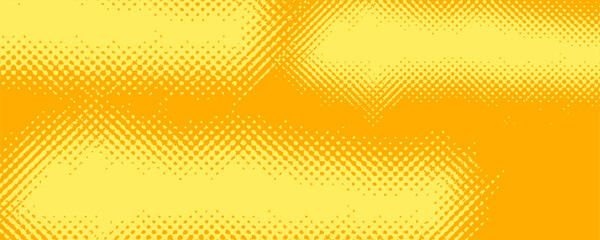 Yellow halftone pattern. Retro comic gradient background. Bright orange pixelated dotted texture overlay. Cartoon pop art faded gradient pattern. Vector backdrop for poster, banner, advertisement