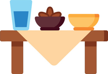 Ramadan Iftar Table Vector Clipart with Dates, Water, and Bowl for Islamic Festive Design