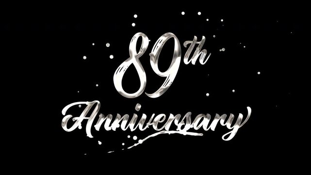 89th anniversary text animation in silver metallic effect. suitable for celebrating special occasions, invitations, anniversary cards and social media. Includes alpha channel for any background.