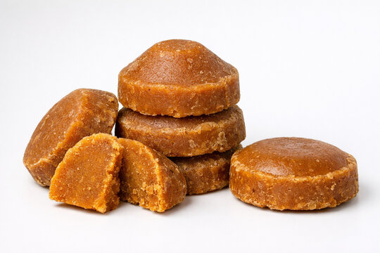 Patali Gur Traditional Date Palm Jaggery Blocks Isolated on White Background