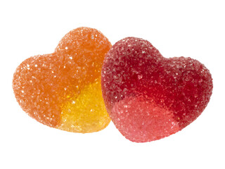 Two Sugary Heart-Shaped Gummy Candies on Transparent Background