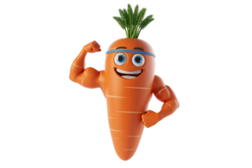 Cartoon carrot with muscles flexing
