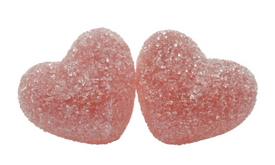 Two Pink Sugar-Coated Heart Gummies on Transparent Background