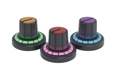 Colorful control knobs. Studio shot