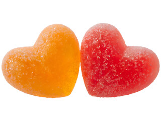Orange and Red Sugar-Coated Heart Gummies Isolated