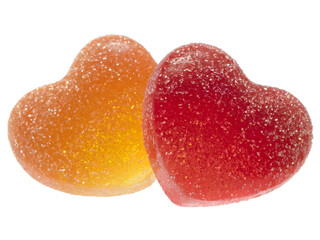 Orange and Red Sugar-Coated Heart Gummies Isolated