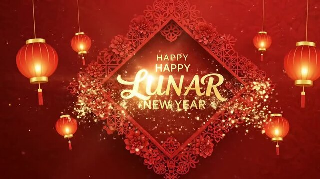 Vibrant Chinese New Year background with red lanterns and gold coins