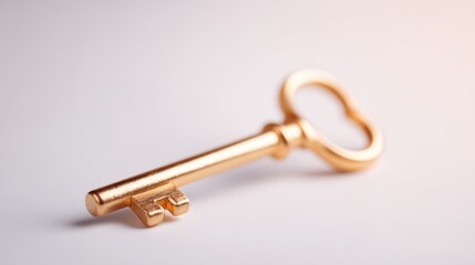 A shiny golden key with a decorative design, resting on a soft, neutral background, symbolizing access and opportunity.