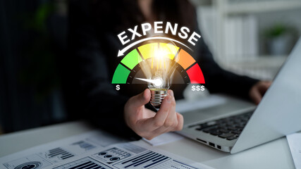 Expense control concept visualizing expense, cost, and spending with emphasis on budgeting, cost...