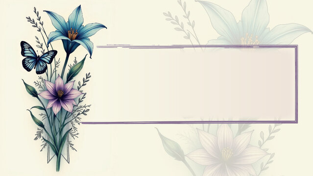 floral frame with butterfly and field for inscription