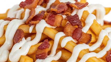 French fries with bacon and white sauce