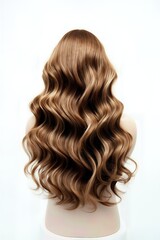 Fototapeta premium Mannequin head with long wavy brown hair on white background