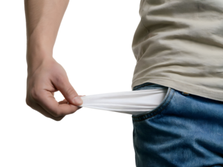 Man Pulling Out Empty Pocket on Transparent Background