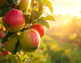 Ripe Apples Hanging from Tree Branch.